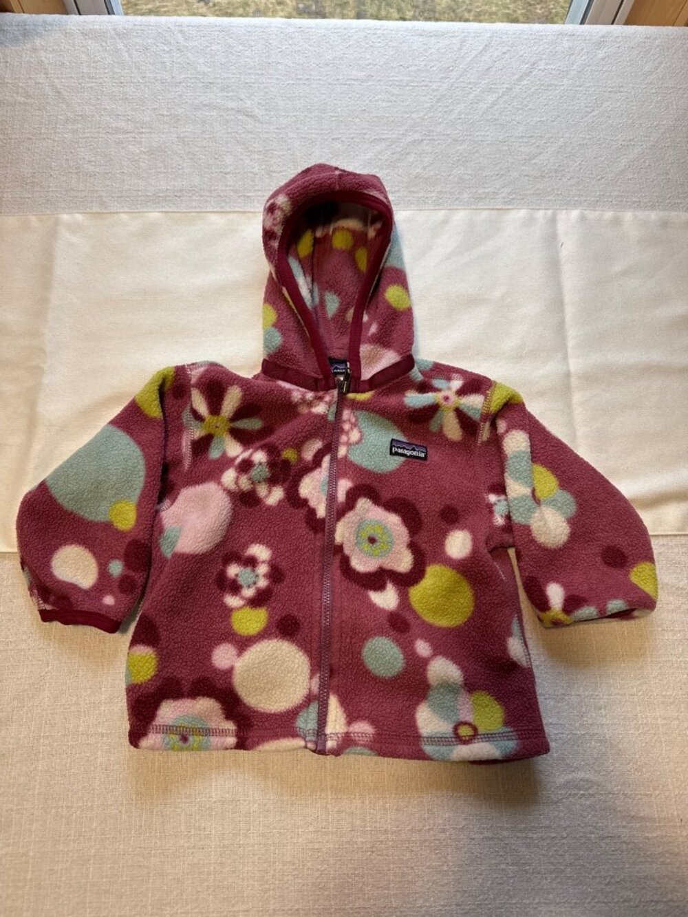 Patagonia Baby Fleece Jacket 12M Pink Floral Full-Zip Hooded Soft Warm